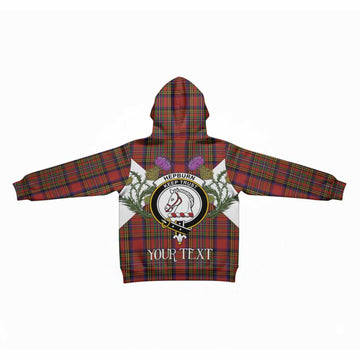 Hepburn Tartan Family Crest Kid Hoodie Scottish Burns Night Thistle Floral