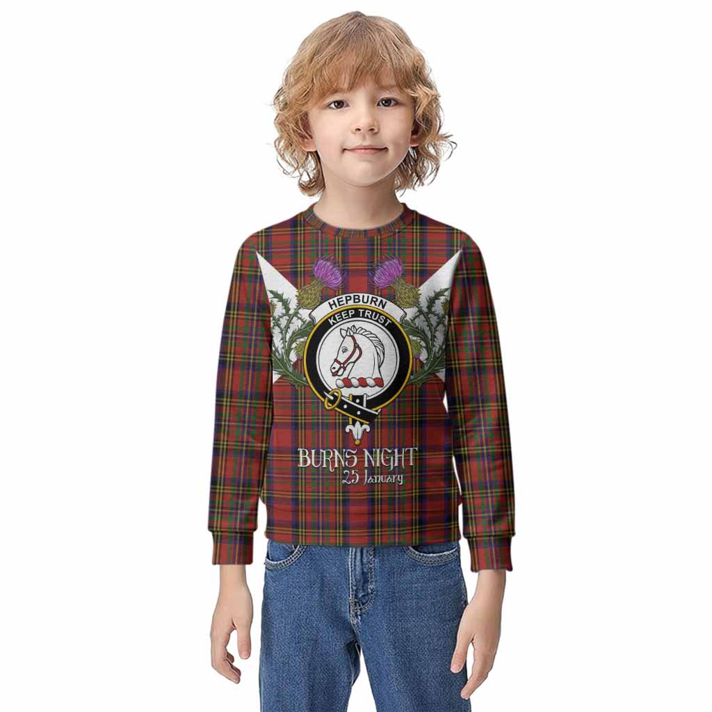 Hepburn Tartan Family Crest Kid Knitted Sweatshirt Scottish Burns Night Thistle Floral