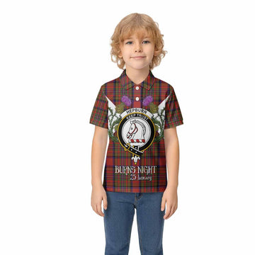 Hepburn Tartan Family Crest Kid Polo Shirt Scottish Burns Night Thistle Floral