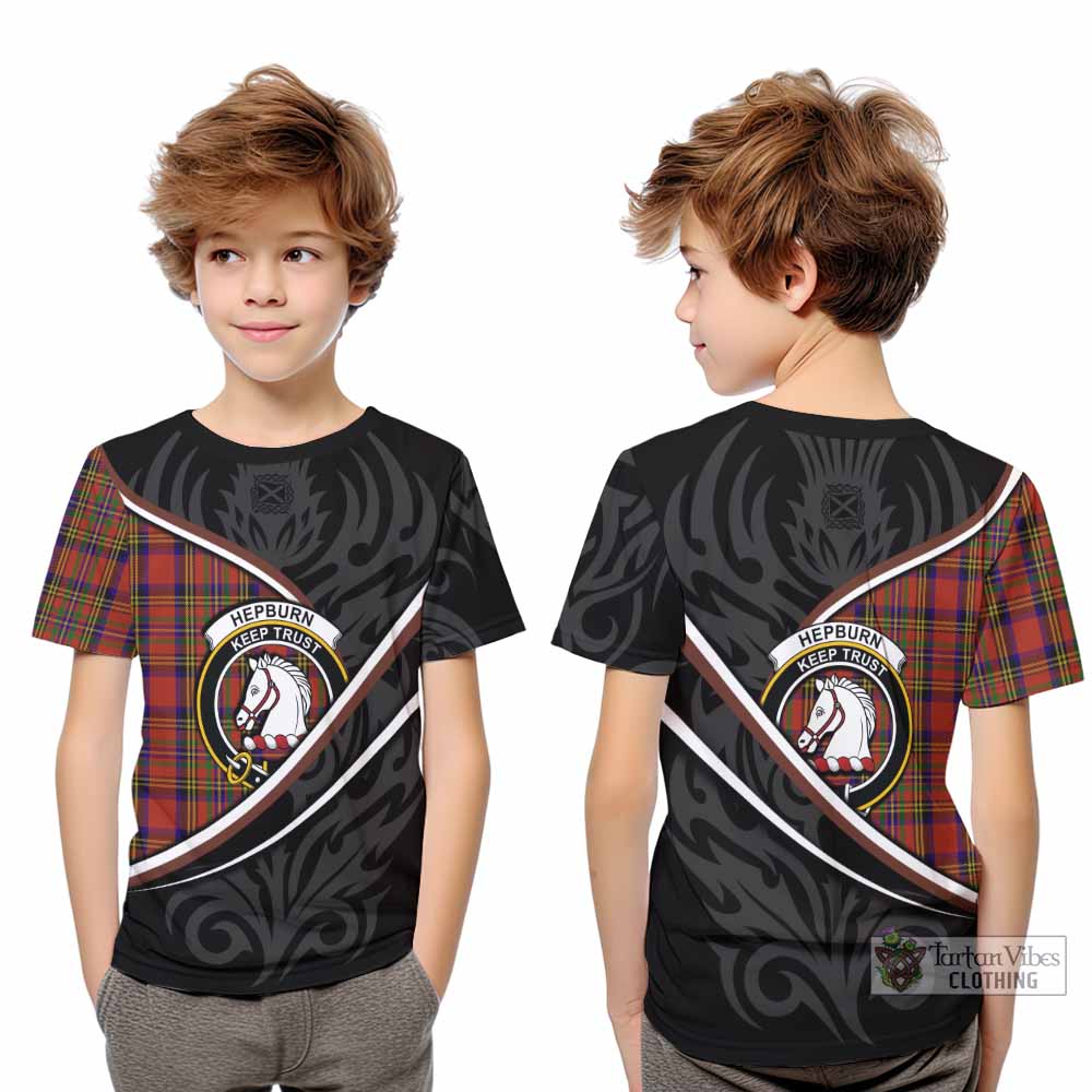 Hepburn Tartan Family Crest Kid T-shirt Celtic Scottish Thistle Floral - Tartan Vibes Clothing
