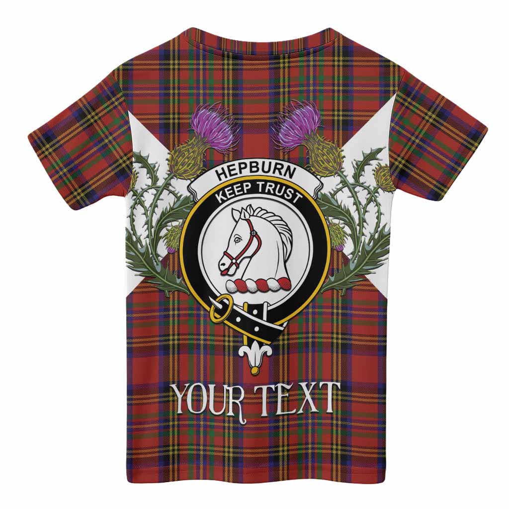 Hepburn Tartan Family Crest Kid T-shirt Scottish Burns Night Thistle Floral