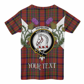 Hepburn Tartan Family Crest Kid T-shirt Scottish Burns Night Thistle Floral