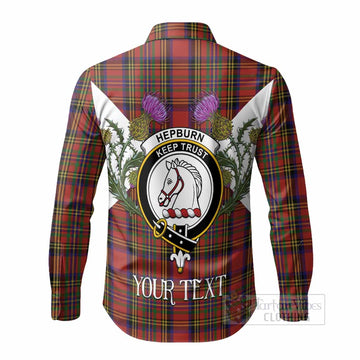 Hepburn Tartan Family Crest Long Sleeve Button Shirts Scottish Burns Night Thistle Floral