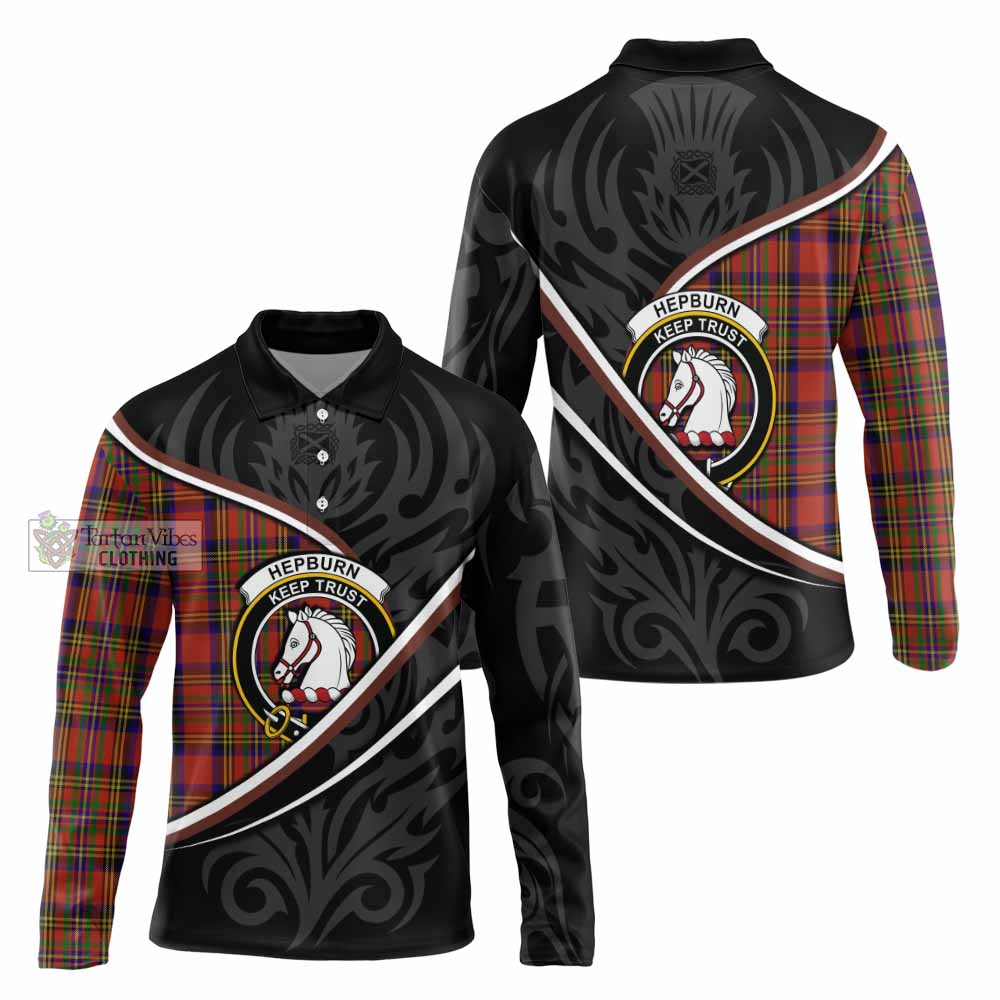 Hepburn Tartan Family Crest Long Sleeve Polo Shirt Celtic Scottish Thistle Floral - Tartan Vibes Clothing