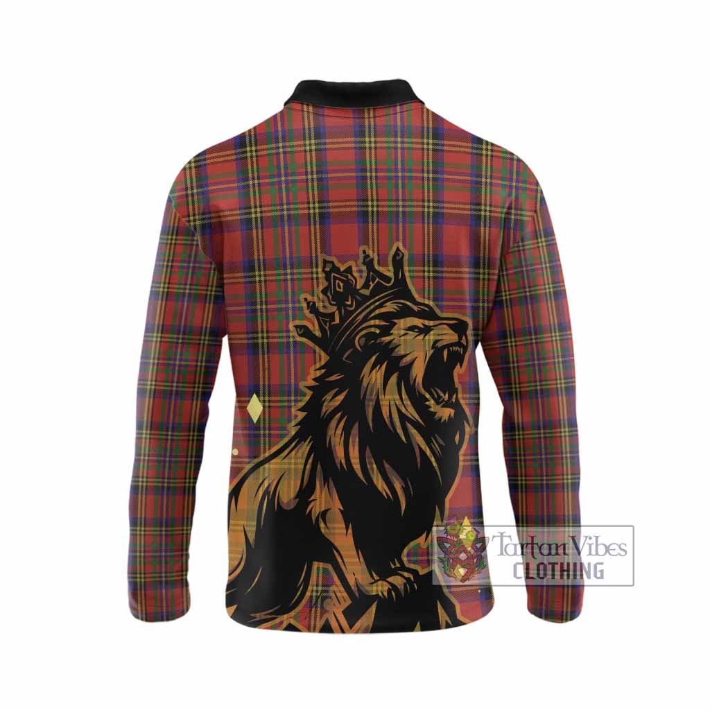Hepburn Tartan Family Crest Long Sleeve Polo Shirt Crowned Lion Roaring