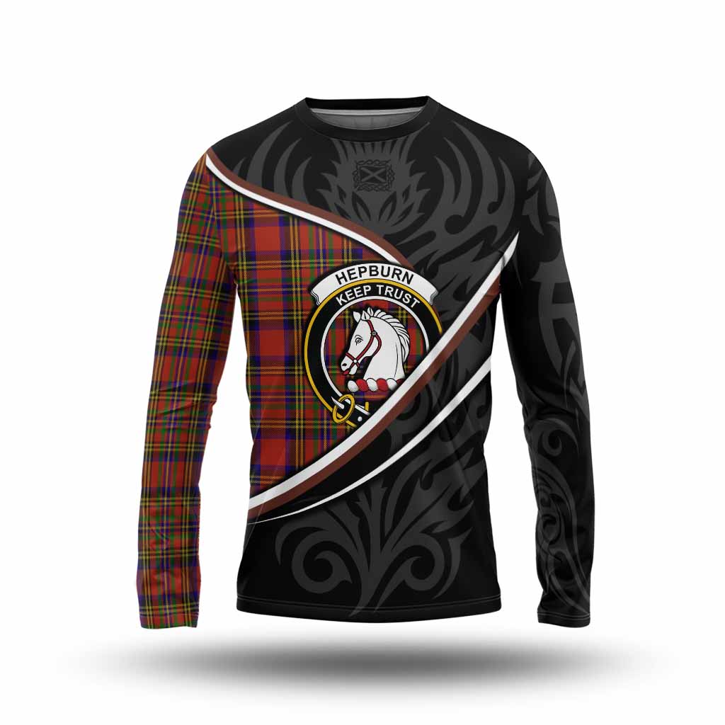Hepburn Tartan Family Crest Long Sleeve T-Shirt Celtic Scottish Thistle Floral - Tartan Vibes Clothing