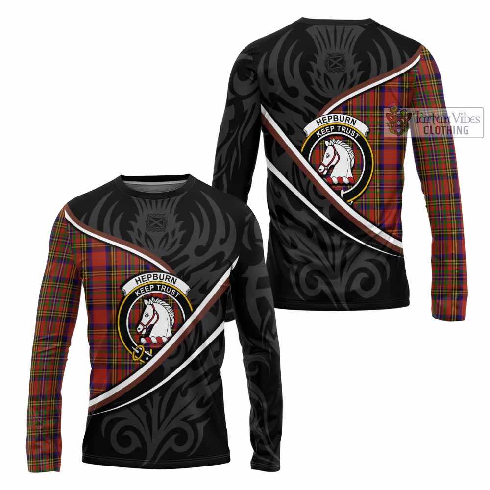 Hepburn Tartan Family Crest Long Sleeve T-Shirt Celtic Scottish Thistle Floral - Tartan Vibes Clothing