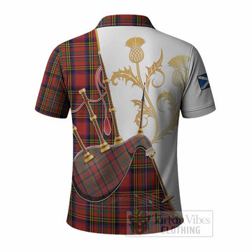 Hepburn Tartan Family Crest Polo Shirt Bagpipes with Scottish Thistle