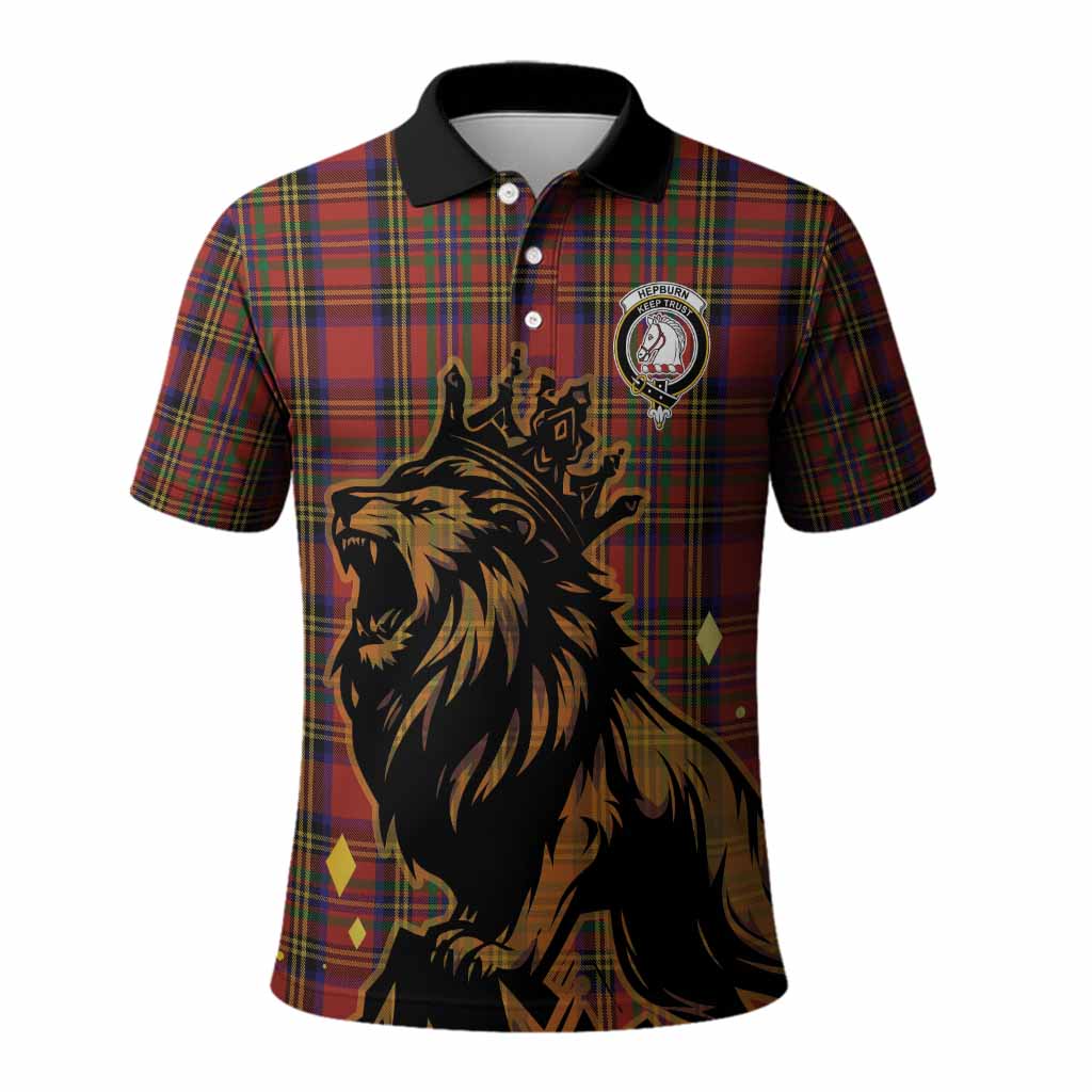 Hepburn Tartan Family Crest Polo Shirt Crowned Lion Roaring