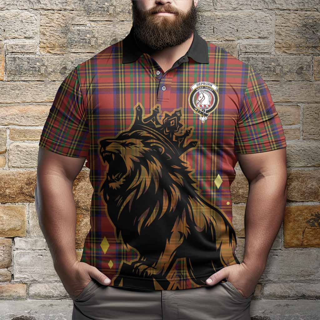 Hepburn Tartan Family Crest Polo Shirt Crowned Lion Roaring