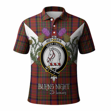 Hepburn Tartan Family Crest Polo Shirt Scottish Burns Night Thistle Floral