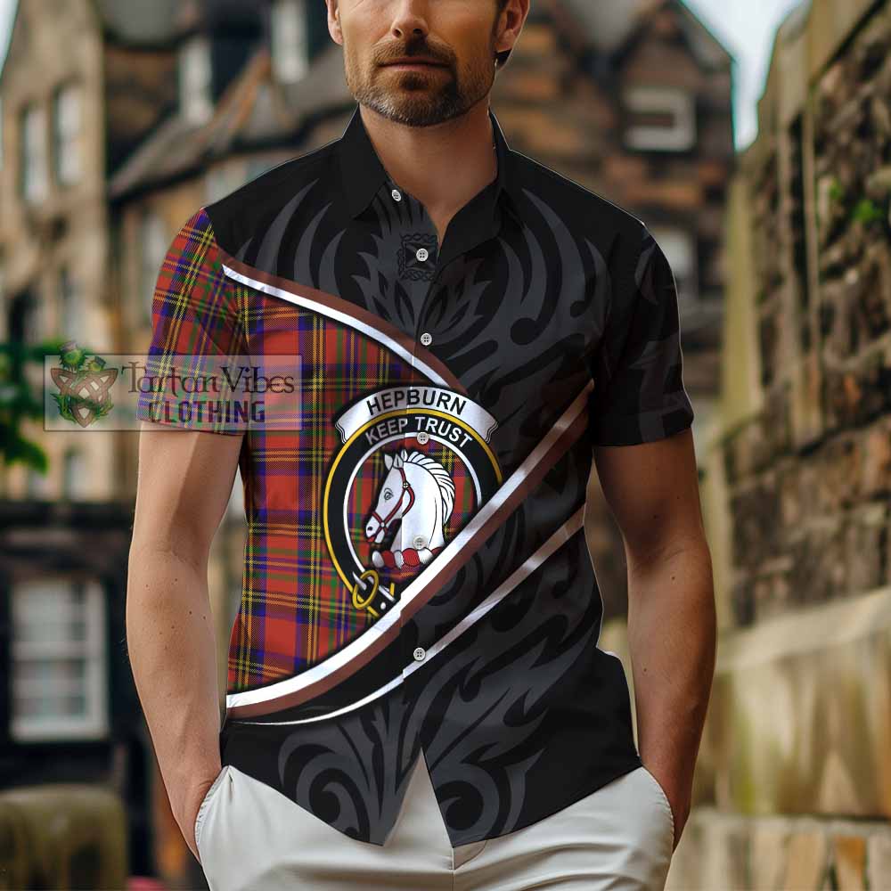 Hepburn Tartan Family Crest Short Sleeve Button Shirt Celtic Scottish Thistle Floral - Tartan Vibes Clothing