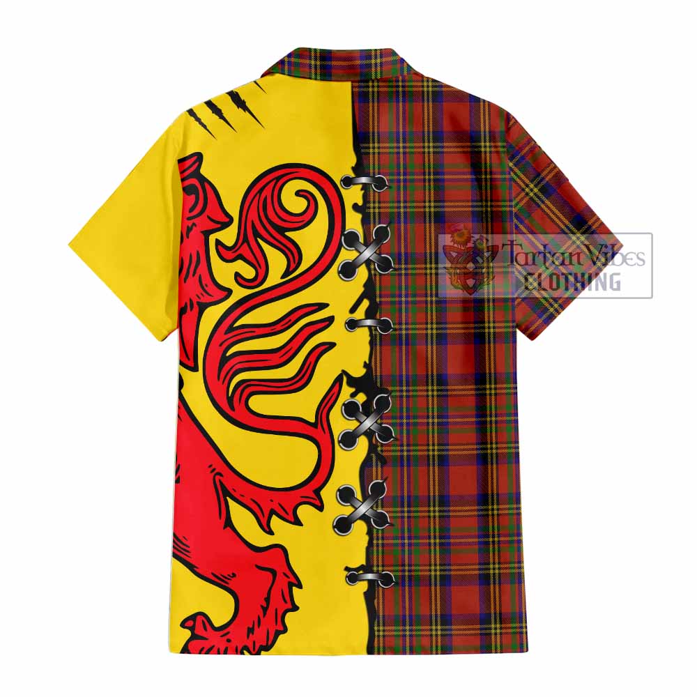Hepburn Tartan Family Crest Short Sleeve Button Shirt Lion Rampant Honor - Tartan Vibes Clothing