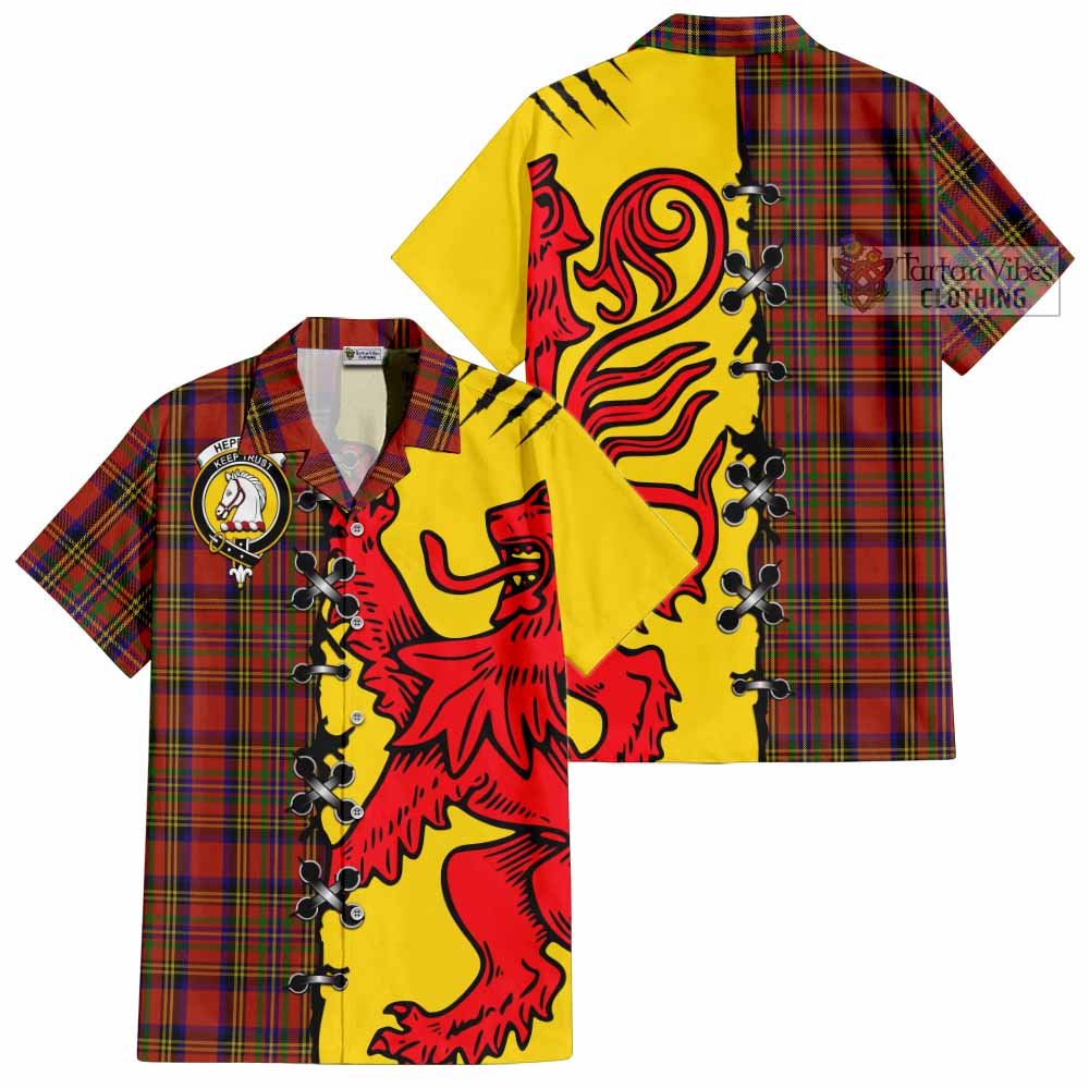 Hepburn Tartan Family Crest Short Sleeve Button Shirt Lion Rampant Honor - Tartan Vibes Clothing