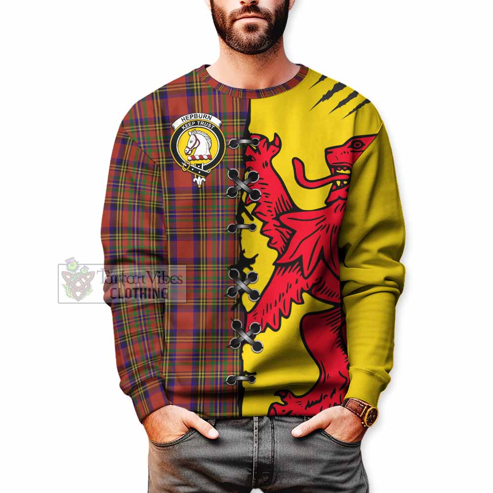 Hepburn Tartan Family Crest Sweatshirt Lion Rampant Honor - Tartan Vibes Clothing