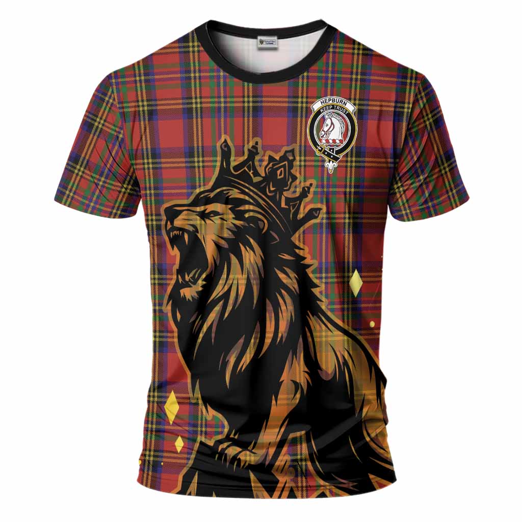 Hepburn Tartan Family Crest T-Shirt Crowned Lion Roaring