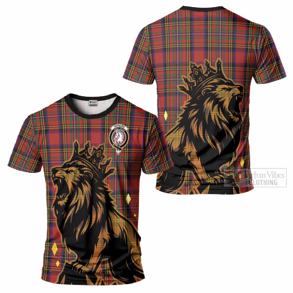 Hepburn Tartan Family Crest T-Shirt Crowned Lion Roaring