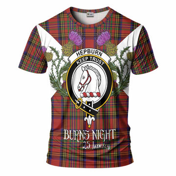 Hepburn Tartan Family Crest T-Shirt Scottish Burns Night Thistle Floral
