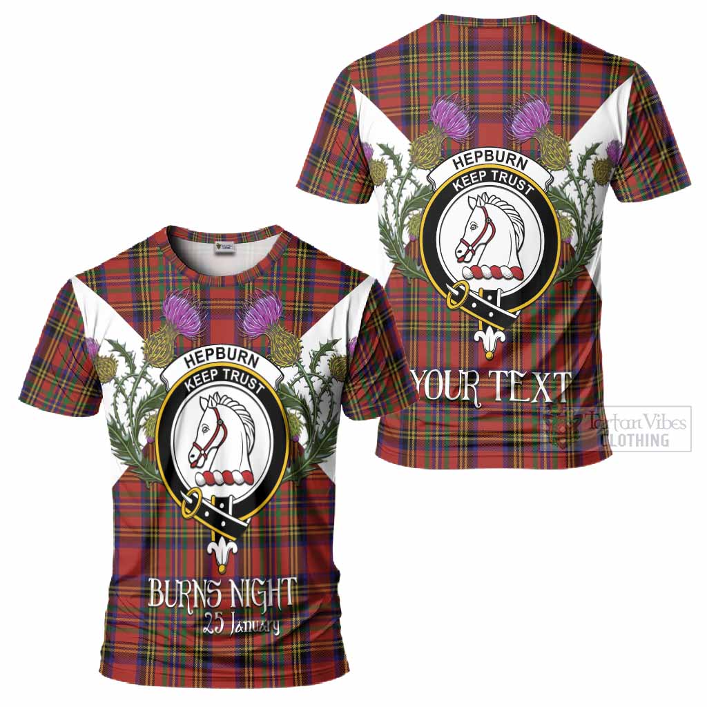 Hepburn Tartan Family Crest T-Shirt Scottish Burns Night Thistle Floral
