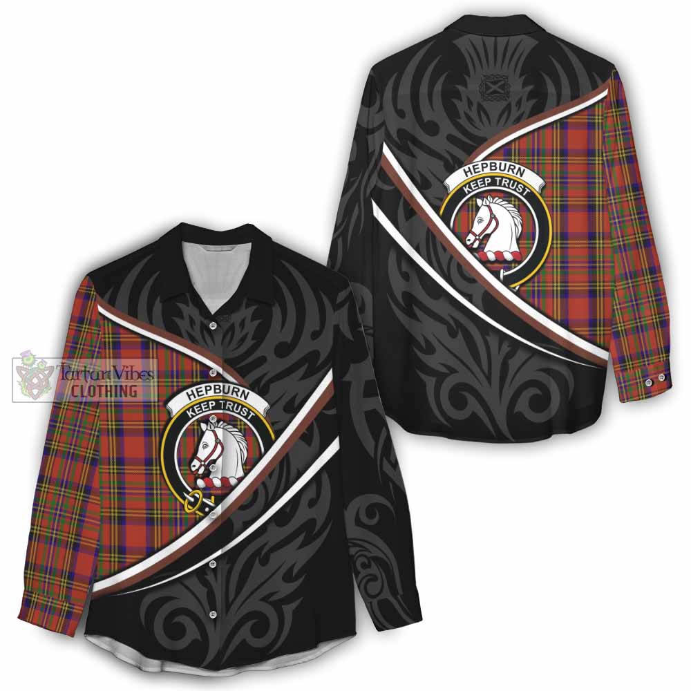 Hepburn Tartan Family Crest Women Casual Shirt Celtic Scottish Thistle Floral - Tartan Vibes Clothing