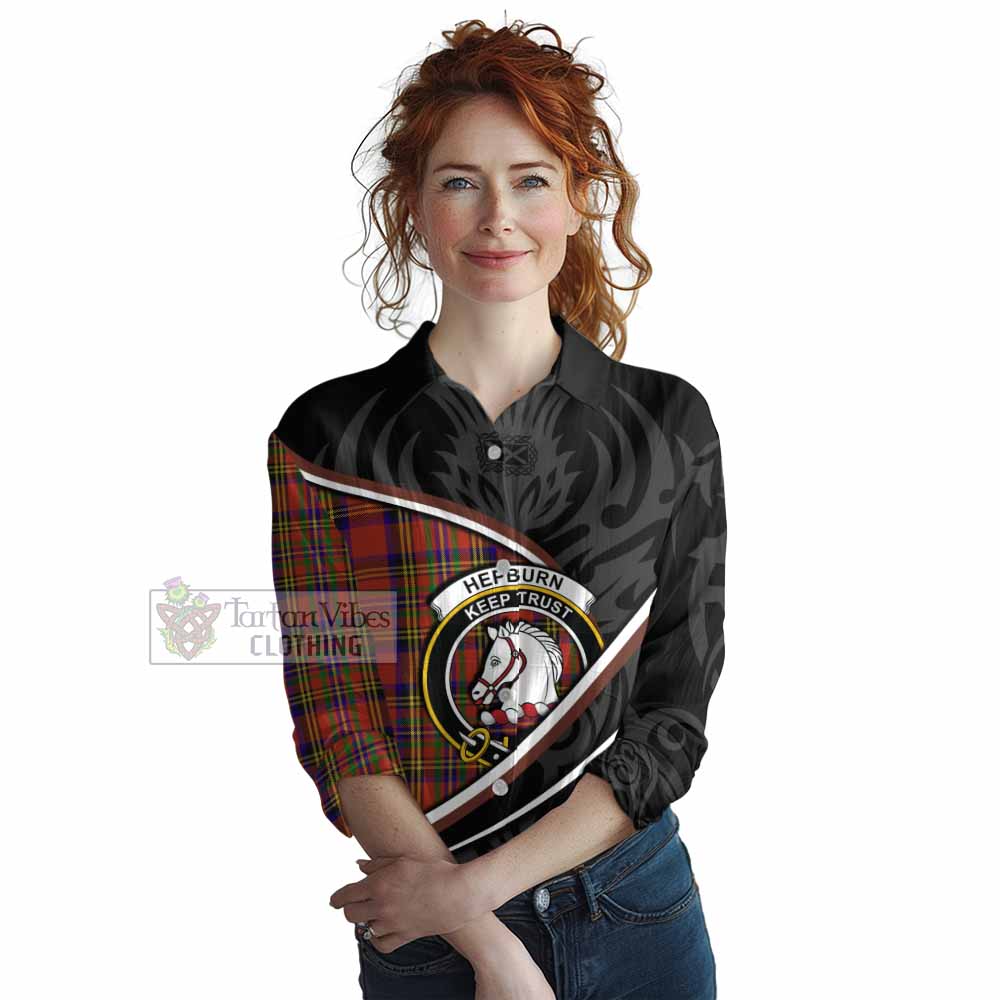 Hepburn Tartan Family Crest Women Casual Shirt Celtic Scottish Thistle Floral - Tartan Vibes Clothing