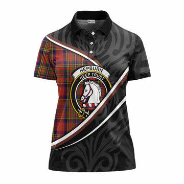 Hepburn Tartan Family Crest Women's Polo Shirt Celtic Scottish Thistle Floral