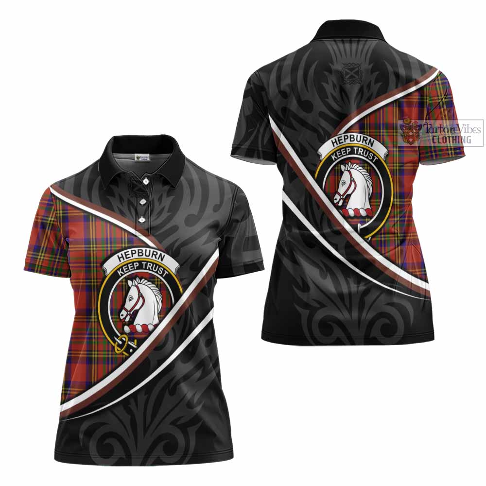 Hepburn Tartan Family Crest Women's Polo Shirt Celtic Scottish Thistle Floral - Tartan Vibes Clothing