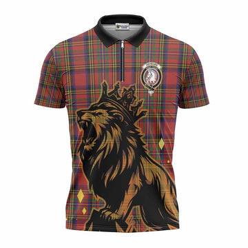 Hepburn Tartan Family Crest Zipper Polo Shirt Crowned Lion Roaring