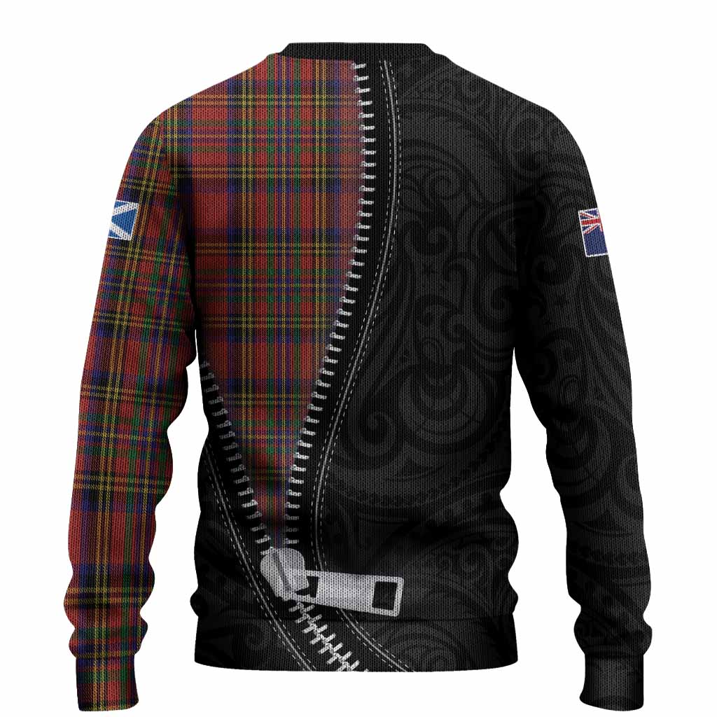 Hepburn Tartan Knitted Sweater New Zealand Pattern Unique Zipper Stylized