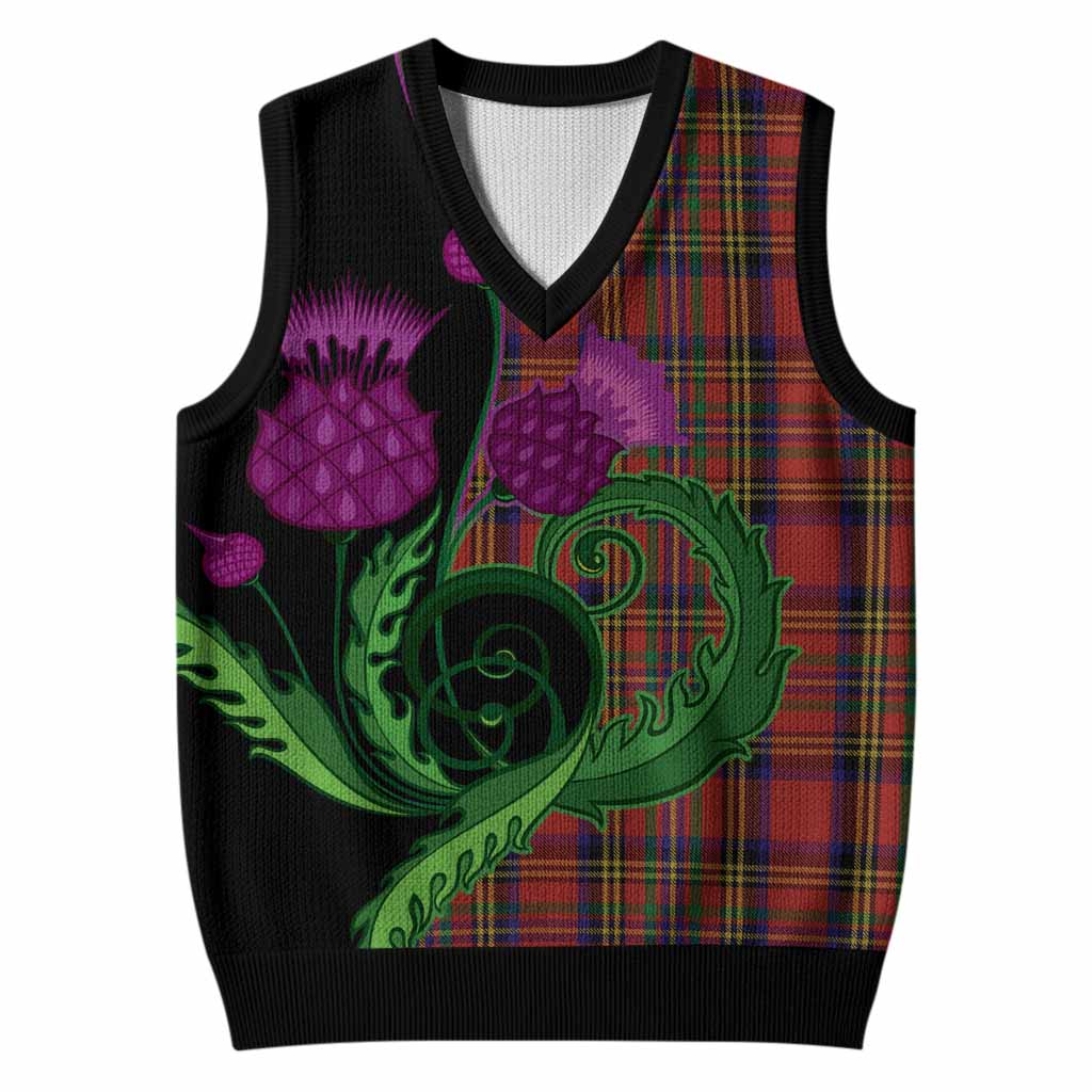 Hepburn Tartan Knitted V-Neck Vest Traditional Scottish Thistle