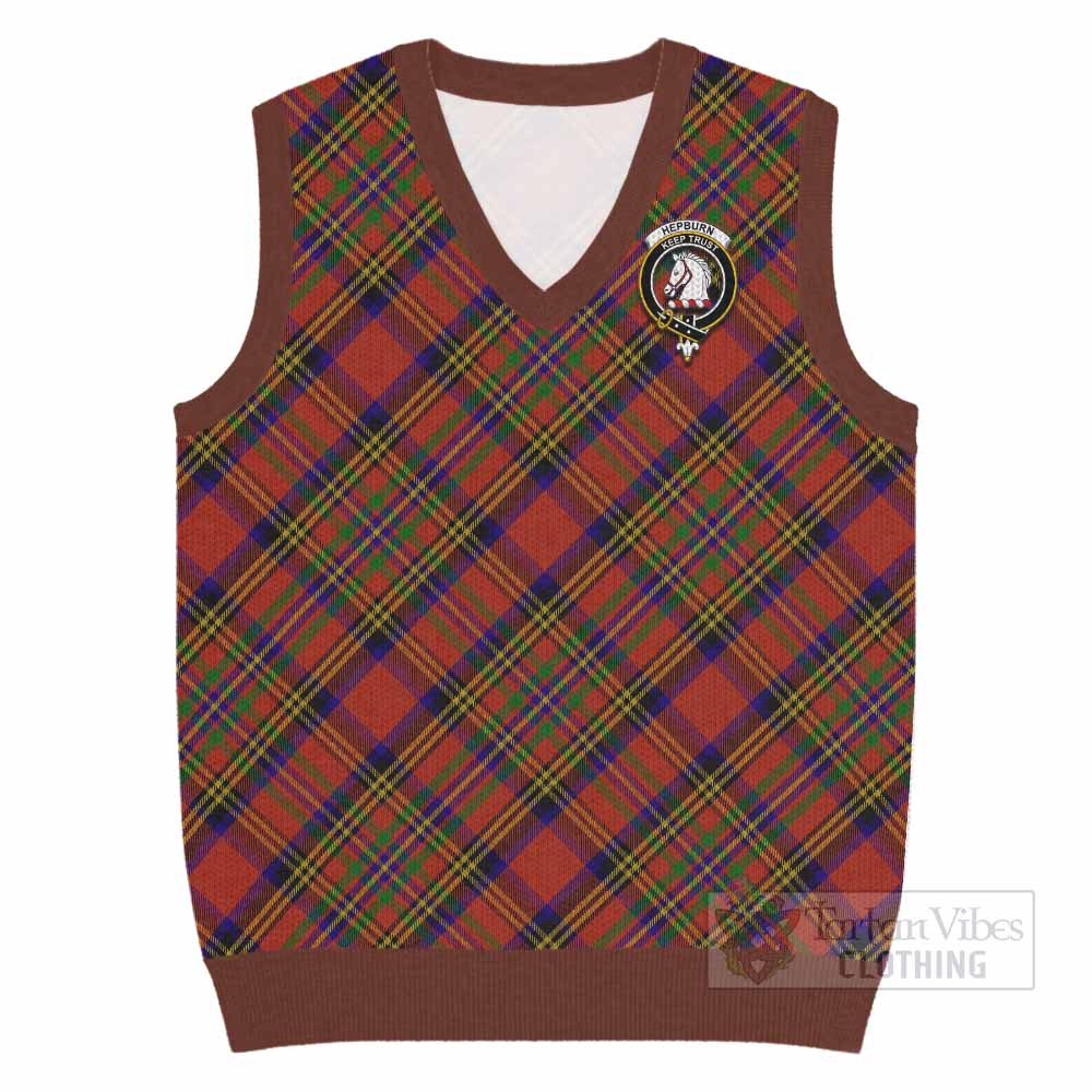 Hepburn Tartan Knitted V-Neck Vest with Family Crest Cross Style
