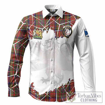 Hepburn Tartan Long Sleeve Button Shirts with Family Crest and Lion Rampant Grunge Style