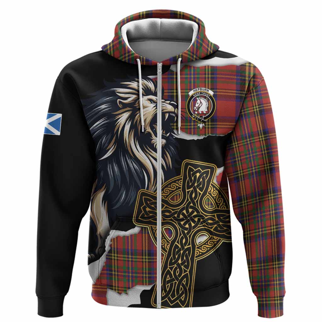 Hepburn Tartan Scottish Hoodie Lion Celtic Heritage