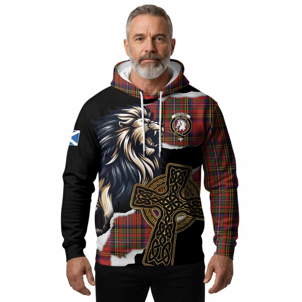Hepburn Tartan Scottish Hoodie Lion Celtic Heritage