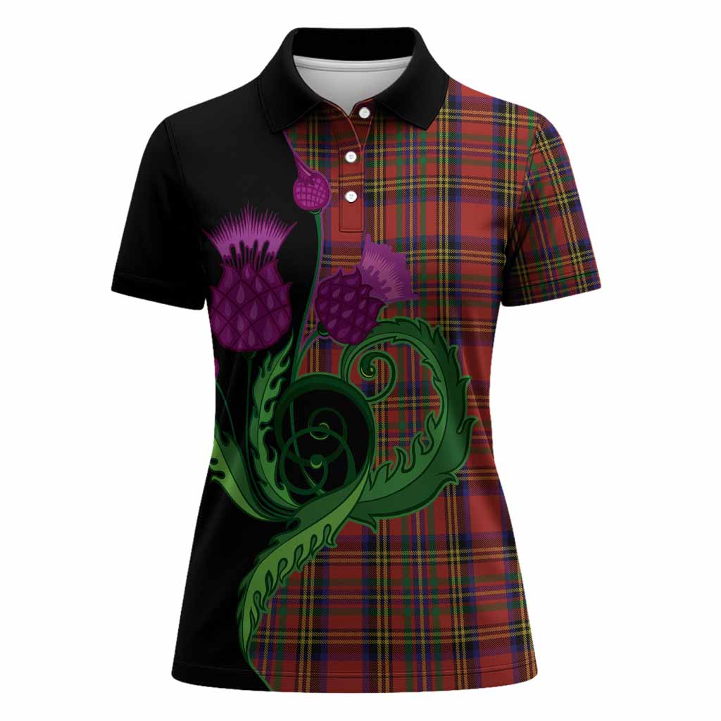 Hepburn Tartan Women Polo Shirt Traditional Scottish Thistle
