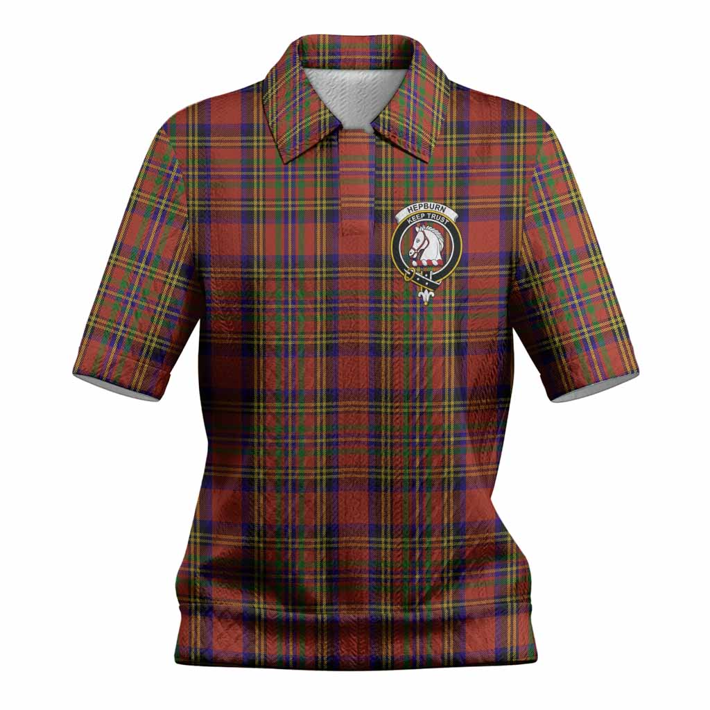 Hepburn Tartan Women’s Polo Sweater Top with Family Crest