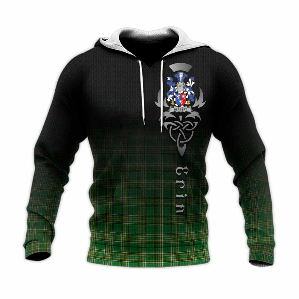 Tartan Vibes Clothing Herbert Irish Clan Knitted Hoodie with Coat of Arms Erin Go Bragh Celtic Inspired