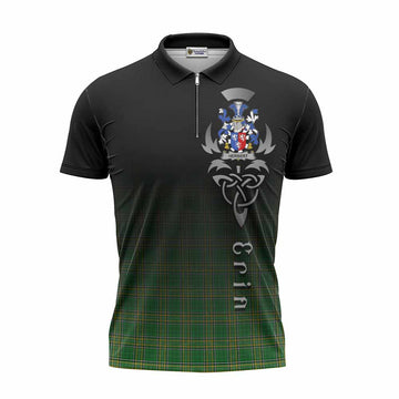 Tartan Vibes Clothing Herbert Irish Clan Zipper Polo Shirt with Coat of Arms Erin Go Bragh Celtic Inspired