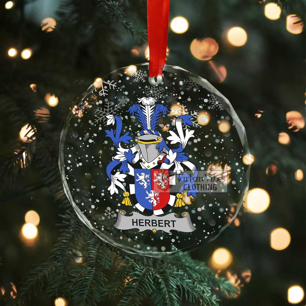 Tartan Vibes Clothing Herbert Irish Clan Christmas Glass Ornament with Coat of Arms