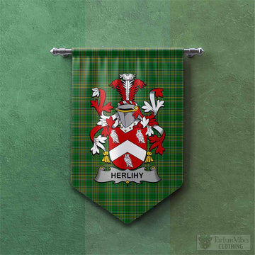 Tartan Vibes Clothing Herlihy Irish Clan Tartan Gonfalon, Tartan Banner with Coat of Arms