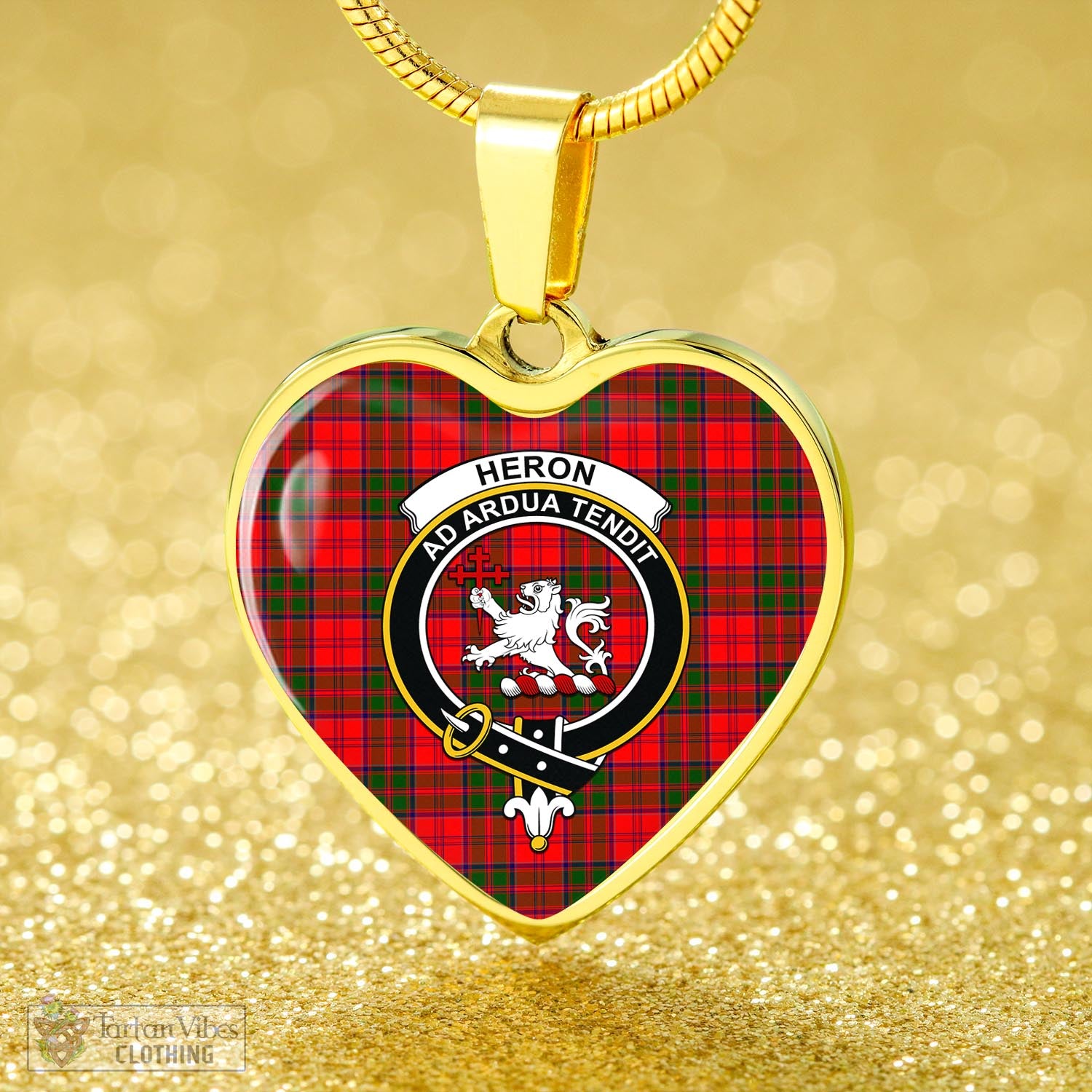Heron Tartan Heart Necklace with Family Crest - Tartan Vibes Clothing