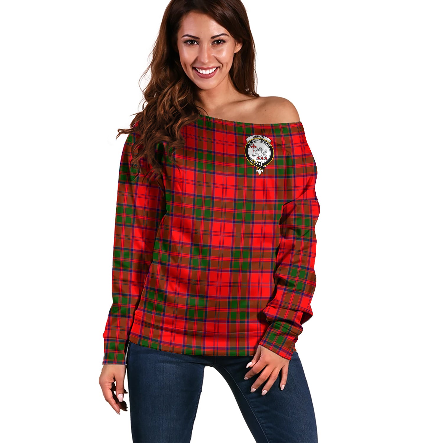 Heron Tartan Off Shoulder Women Sweater with Family Crest Women - Tartan Vibes Clothing