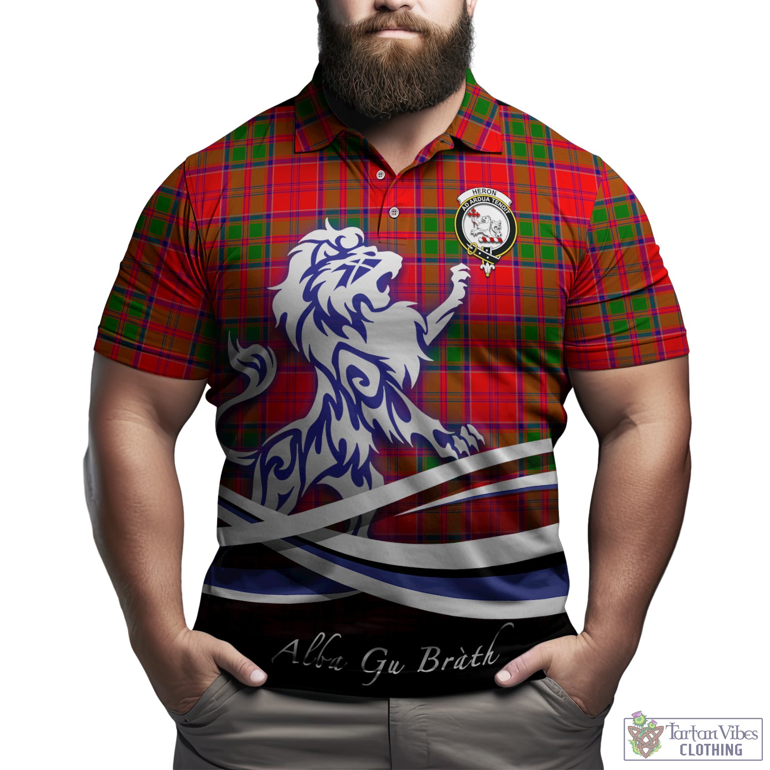 Heron Tartan Polo Shirt with Alba Gu Brath Regal Lion Emblem Kid - Tartan Vibes Clothing