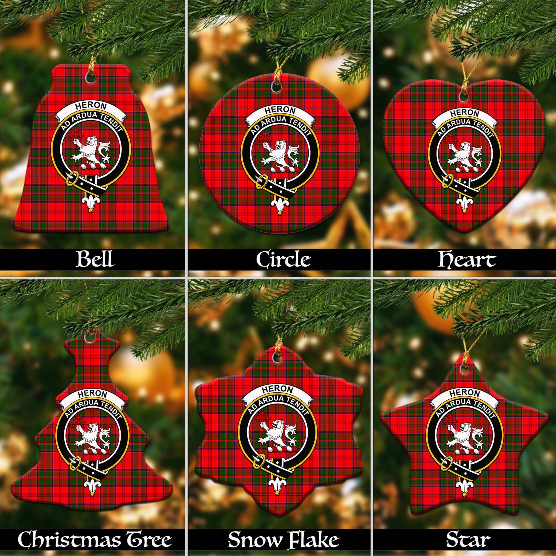 Heron Tartan Christmas Ceramic Ornaments with Family Crest Ceramic - Tartan Vibes Clothing