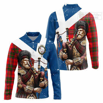 Heron Tartan Long Sleeve Polo Shirt with Family Crest Scottish Bagpiper Vibes Unisex - Tartan Vibes Clothing
