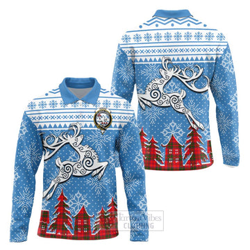 Heron Clan Christmas Long Sleeve Polo Shirt Celtic Reindeer Style Unisex - Tartan Vibes Clothing