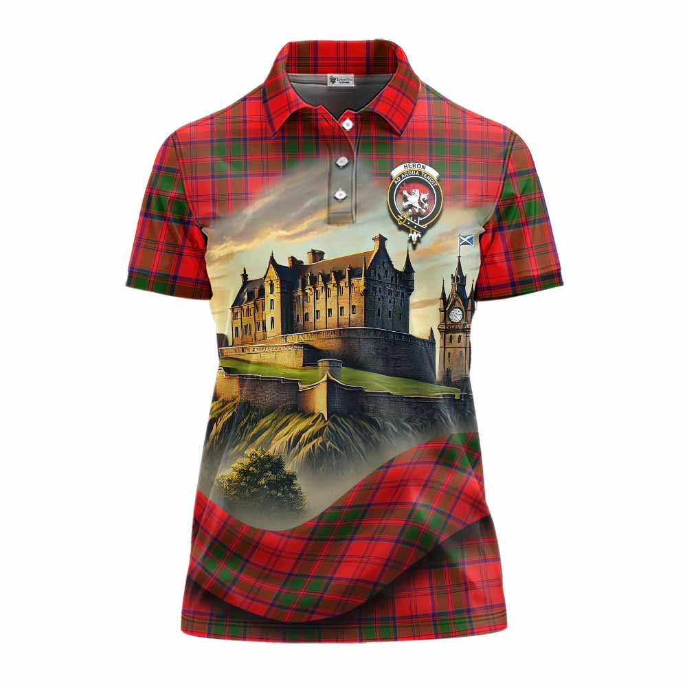 Heron Tartan Family Crest Women's Polo Shirt with Scottish Ancient Castle Style Women - Tartan Vibes Clothing