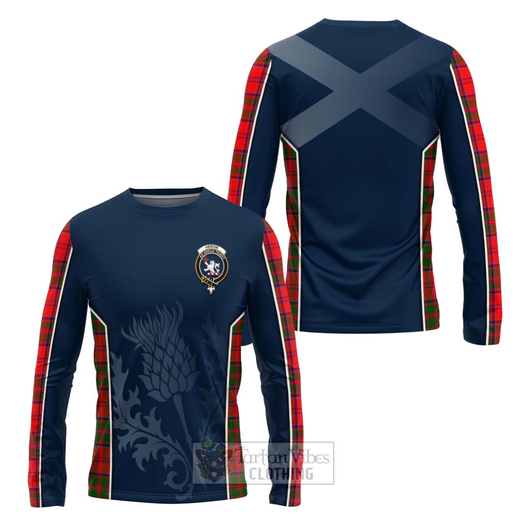 Tartan Vibes Clothing Heron Tartan Long Sleeve T-Shirt with Family Crest and Scottish Thistle Vibes Sport Style