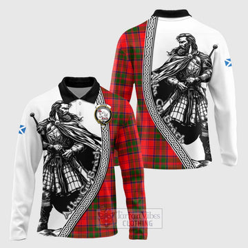 Heron Tartan Clan Crest Long Sleeve Polo Shirt with Highlander Warrior Celtic Style Unisex - Tartan Vibes Clothing