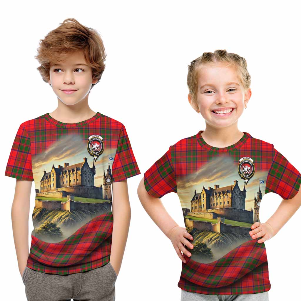 Heron Tartan Family Crest Kid T-Shirt with Scottish Ancient Castle Style Youth XL Size14 - Tartan Vibes Clothing